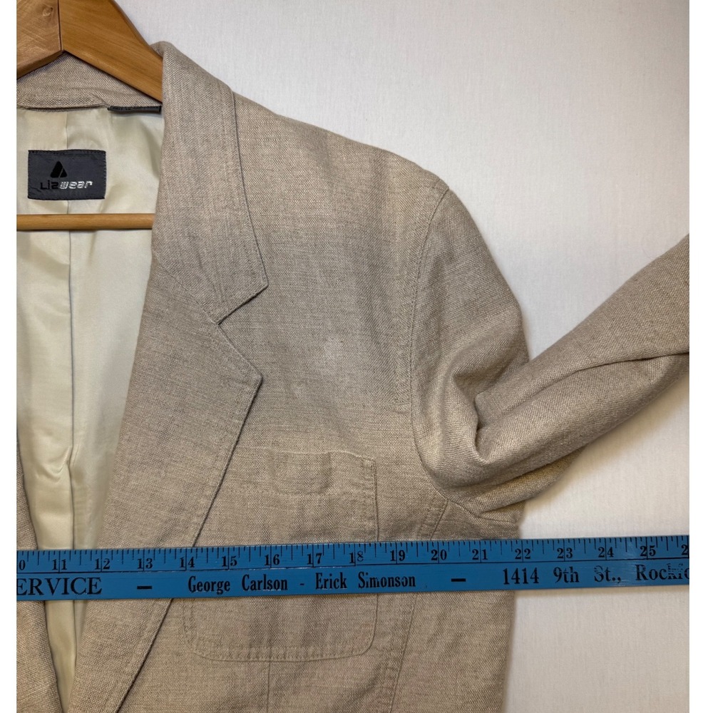 Lizwear Womens Linen Cotton Blend Blazer Beige Oatmeal Two Button Jacket Size 10 - Picture 8 of 9